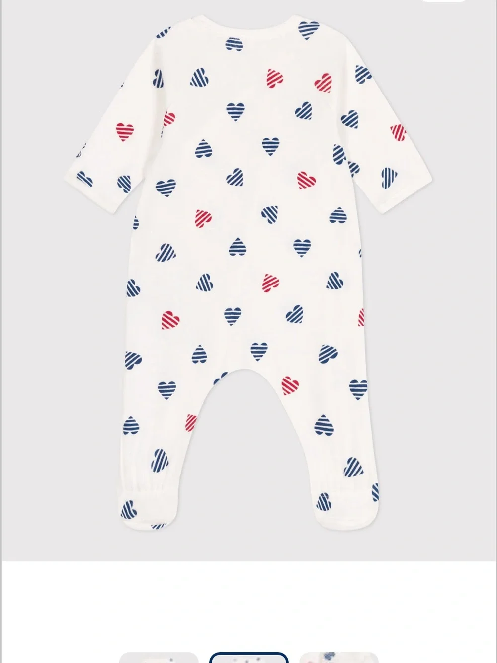 Petit Bateau White Footed One-Piece with Blue & Red Heart Prints, size   1m